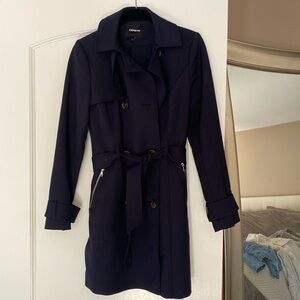Express navy blue trench coat.